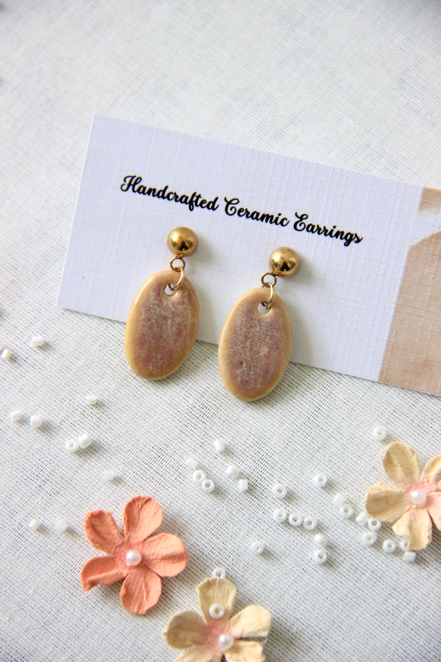 18k Gold Plated Handmade Ceramic Earrings | Blush Sand