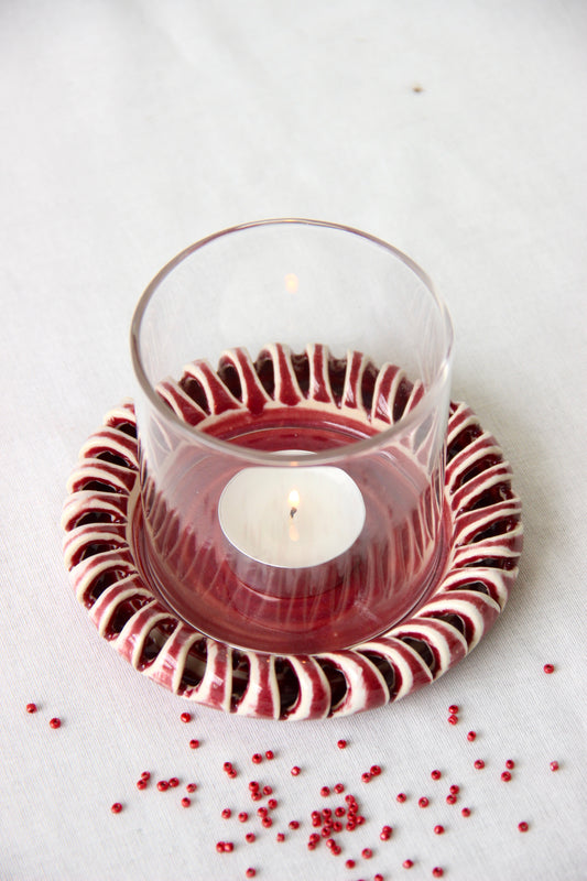 Halo Tabletop Tealight Holder with Glass | Crimson
