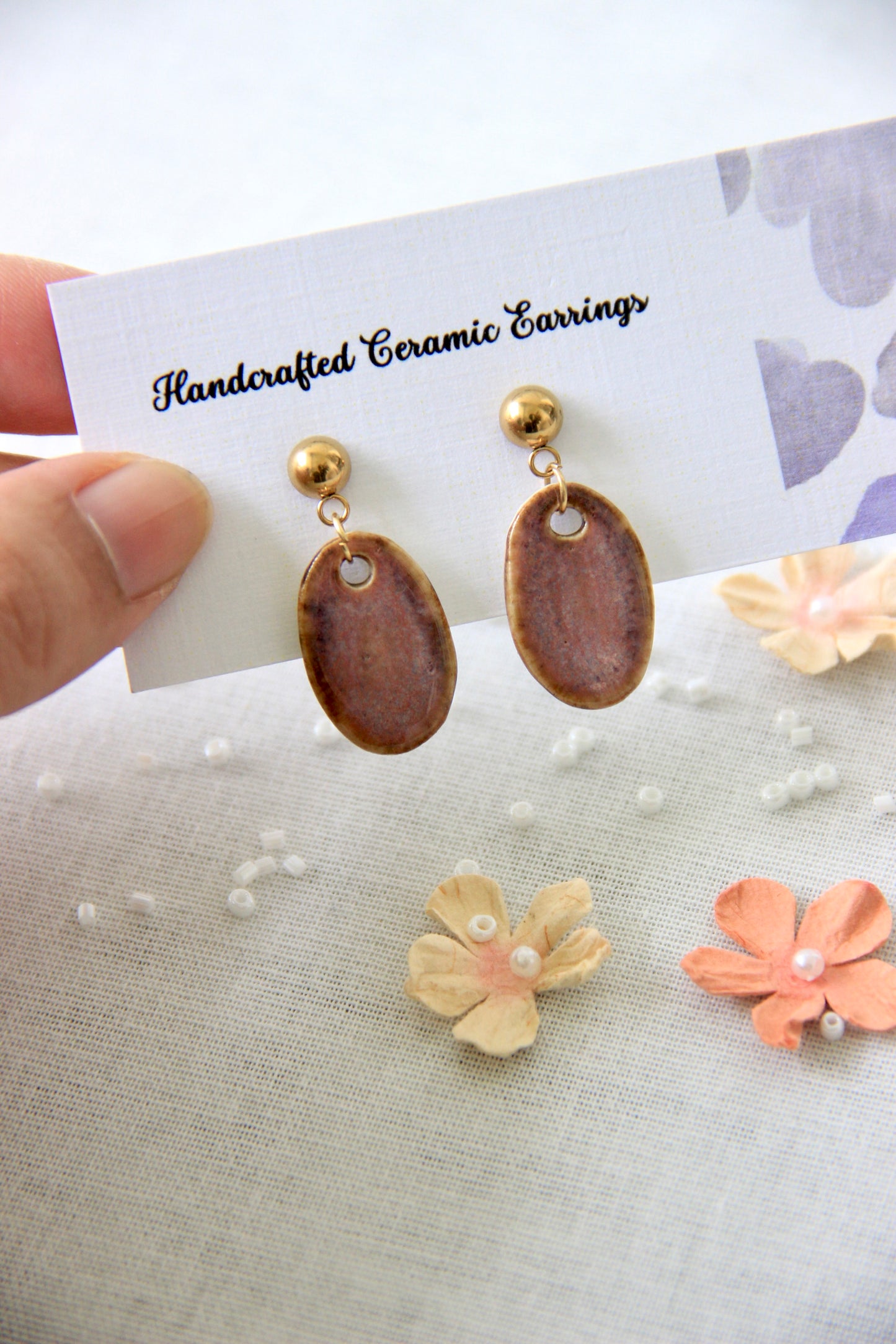 18k Gold Plated Handmade Ceramic Earrings | Dusty Rose