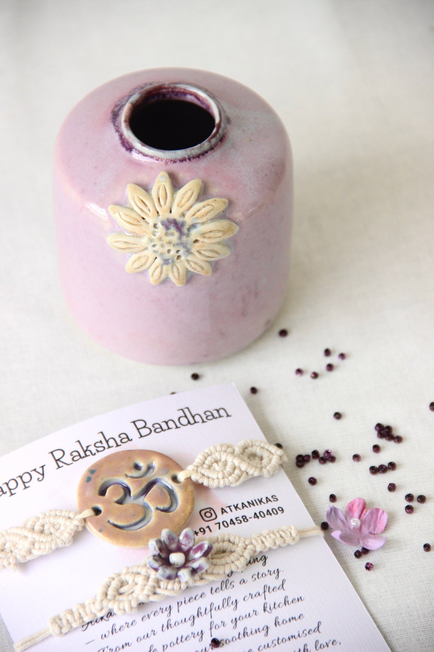 Blessing & Bloom Set - Couple Rakhi for Bhaiya & Bhabhi | Orchid Pearl