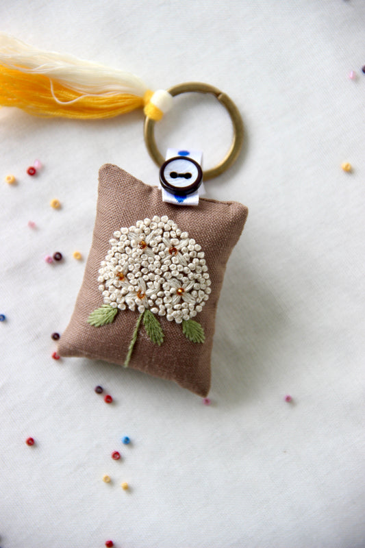 Hand-embroidered Keychain | White Floral