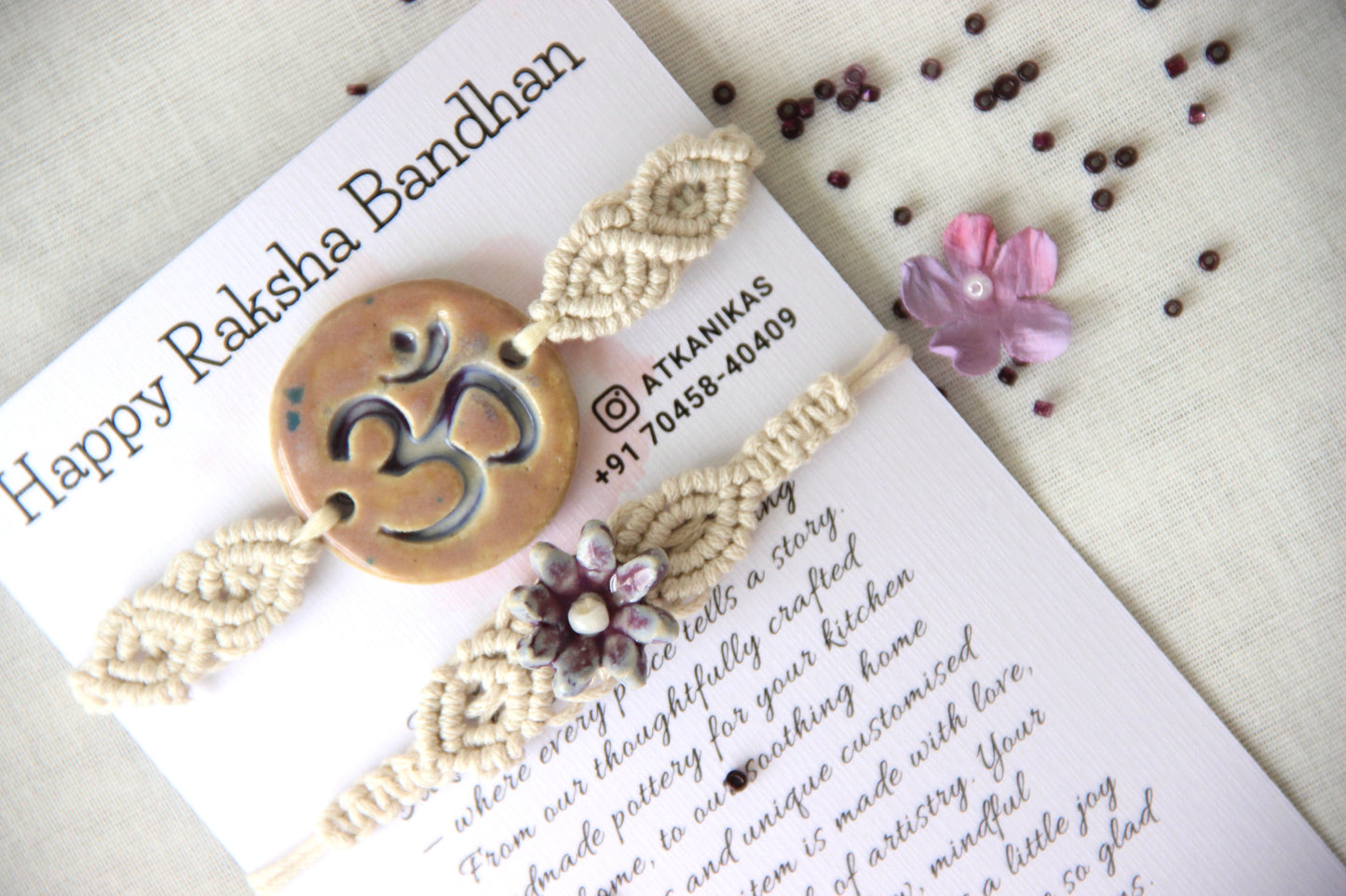Blessing & Bloom Set - Couple Rakhi for Bhaiya & Bhabhi | Orchid Pearl