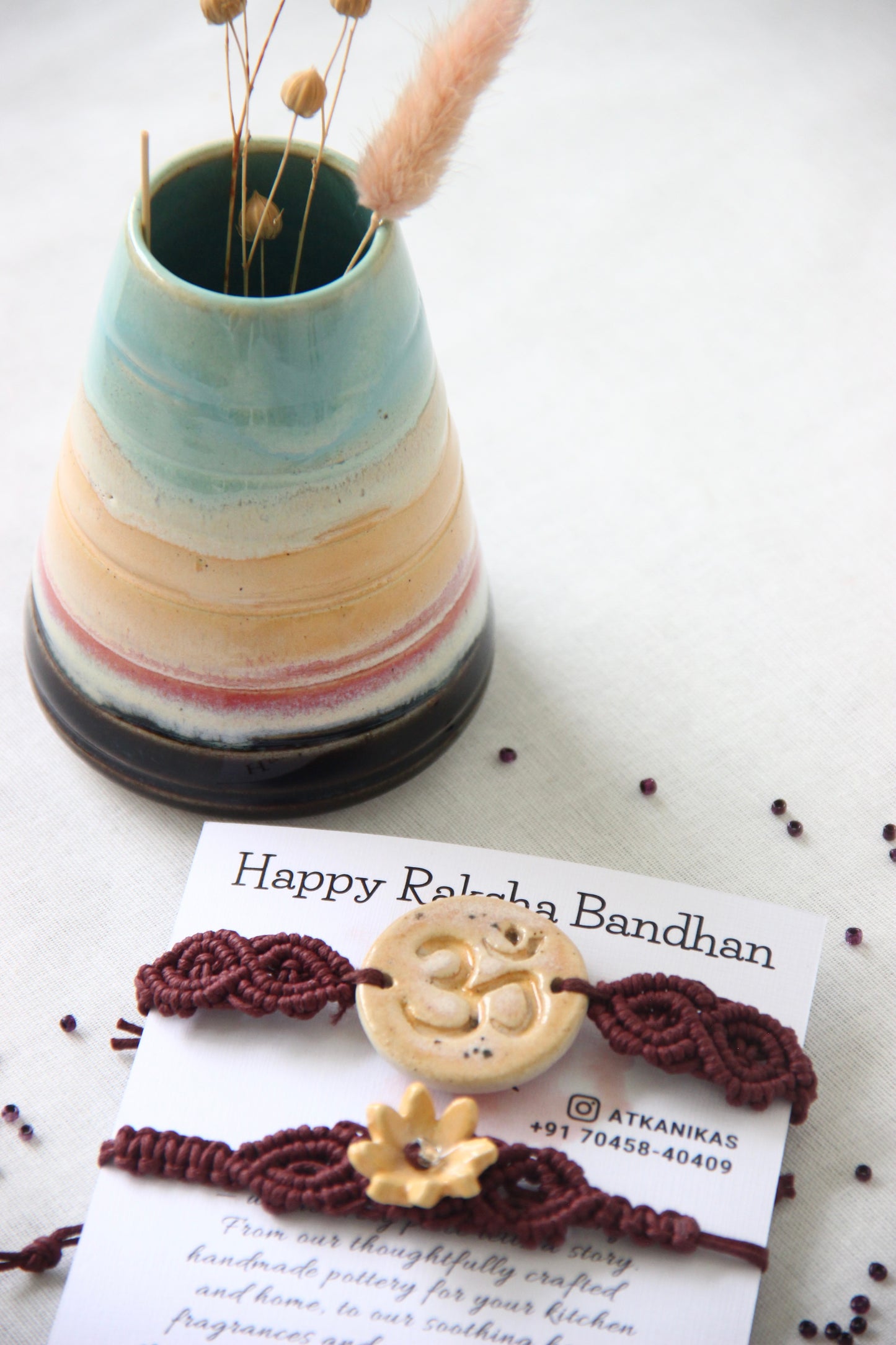 Blessing & Bloom Set - Couple Rakhi for Bhaiya & Bhabhi | Honey Oat