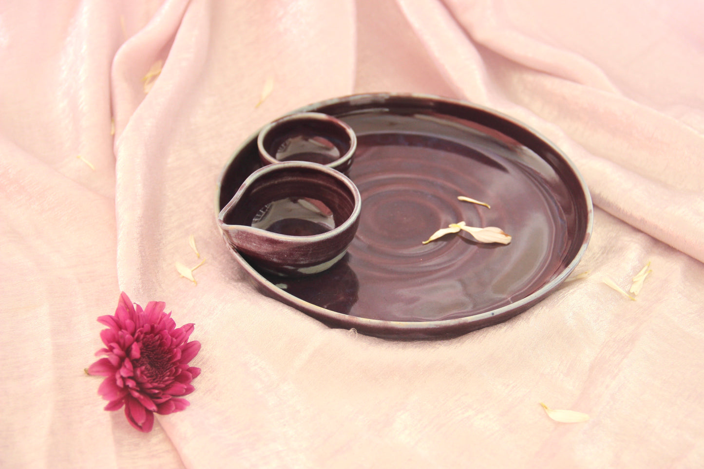 Purple Pooja Ceramic Thali