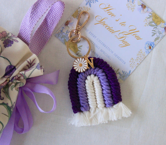 Personalized Macrame Rainbow Keyring | Purple
