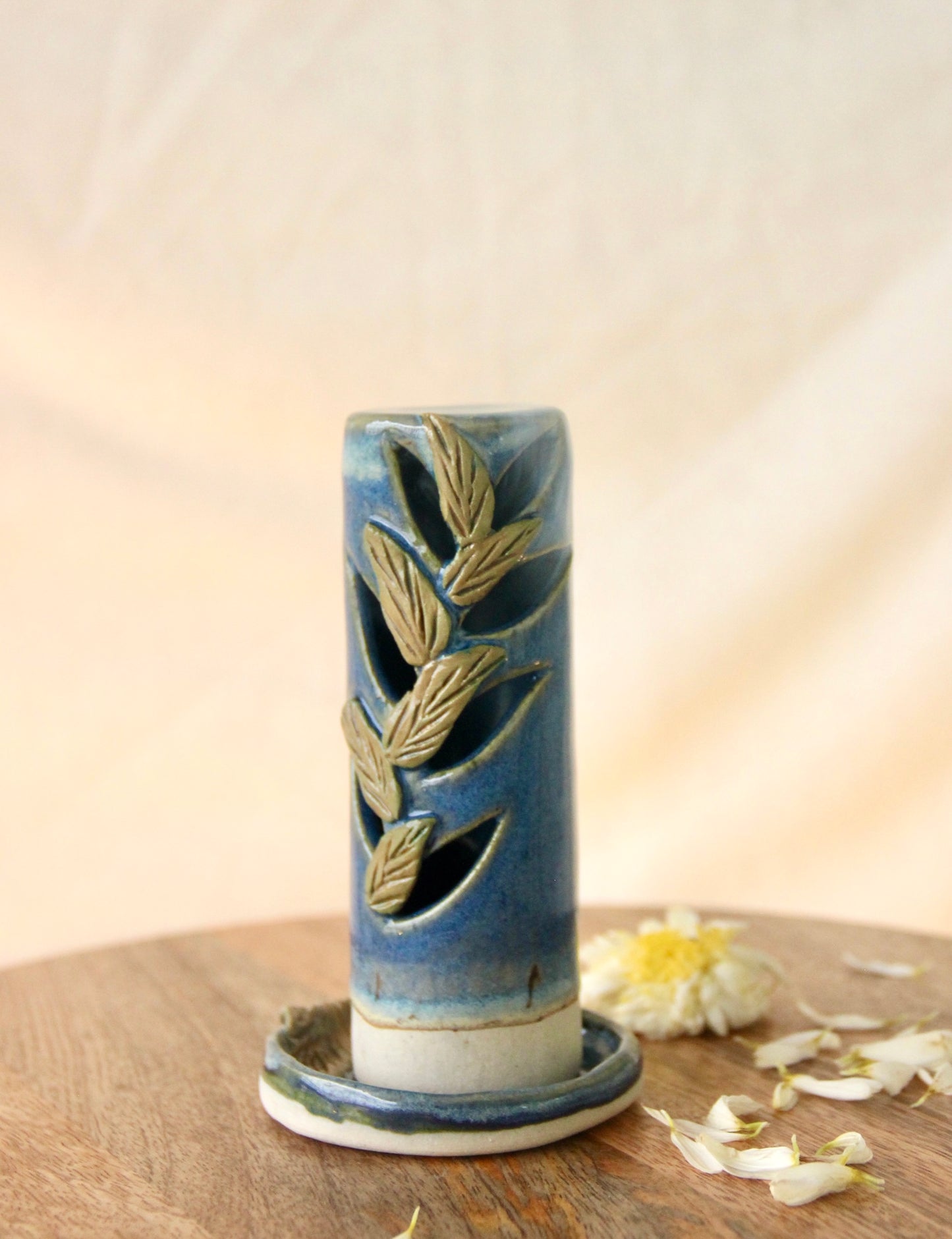 Mystic Leaf Ceramic Incense Cone Holder | Blue