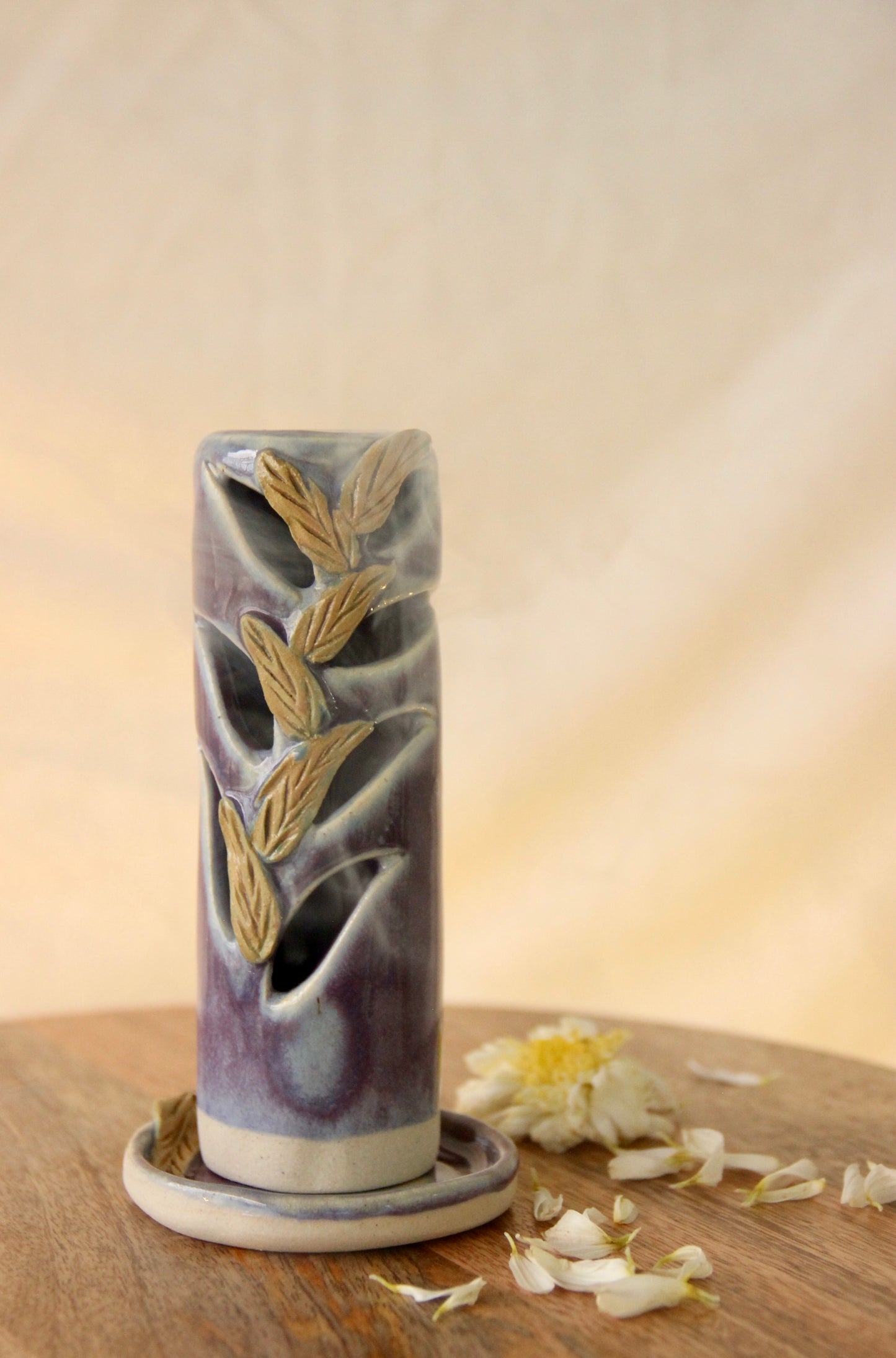 Mystic Leaf Ceramic Incense Cone Holder | Purple