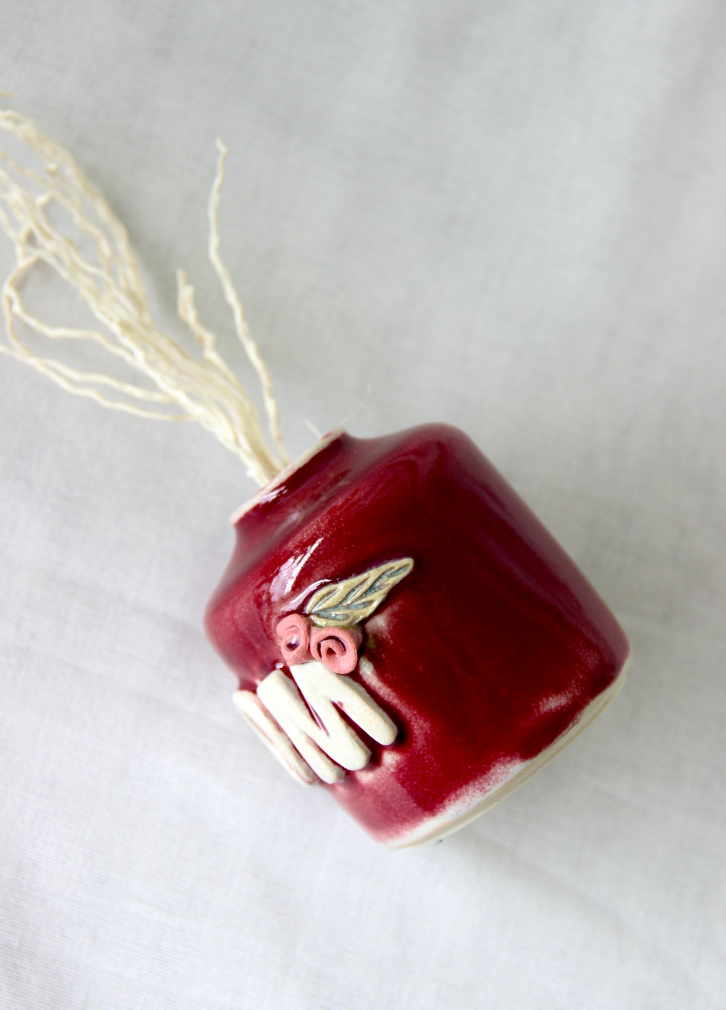 Handmade 'MOM' Red Mini Vase / Desk Pot