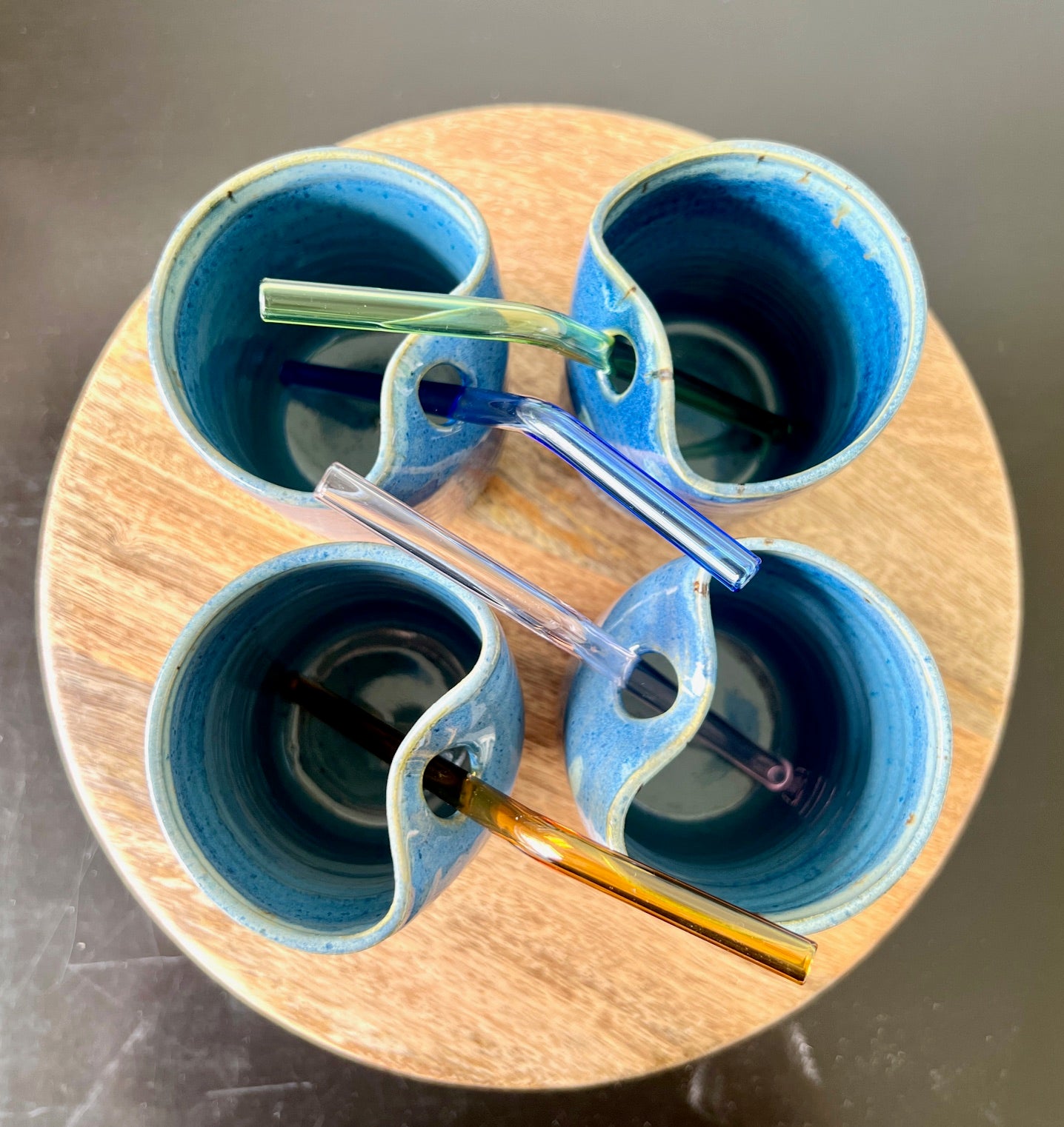 Drippy Tumbler with the Glass straw | Blue dotted