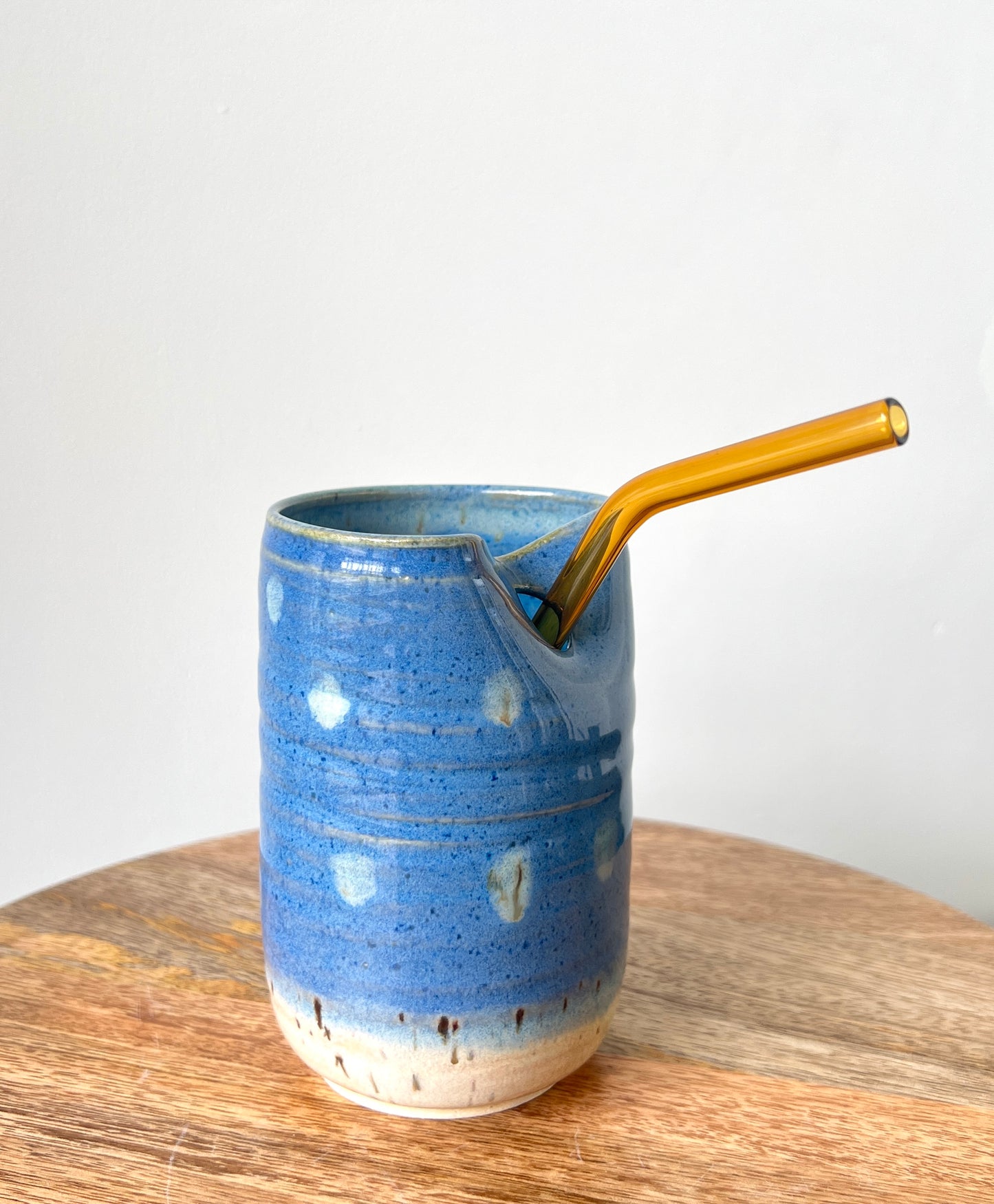 Drippy Tumbler with the Glass straw | Blue dotted