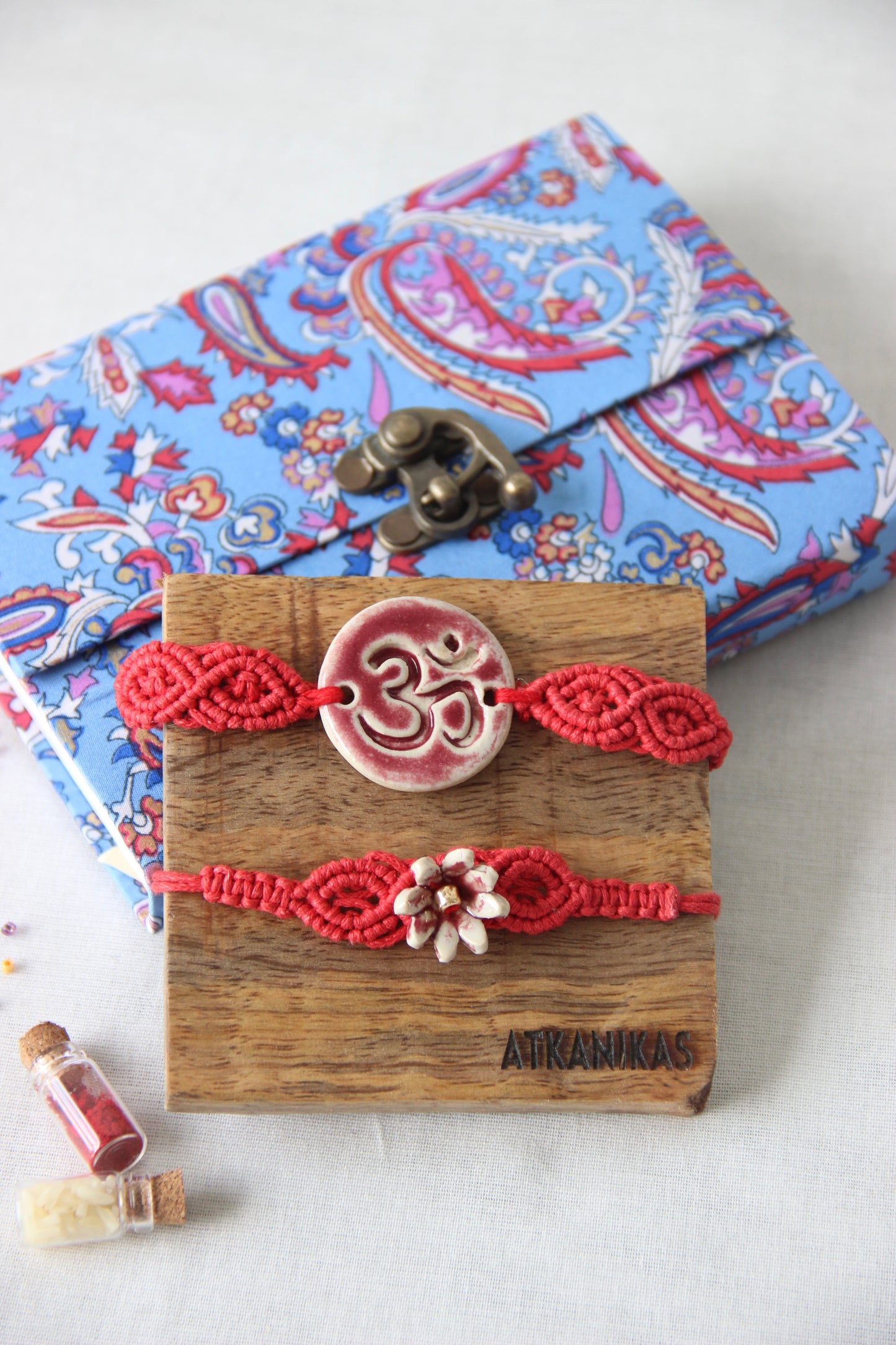 Blessing & Bloom Rakhi Set | Crimson Clay