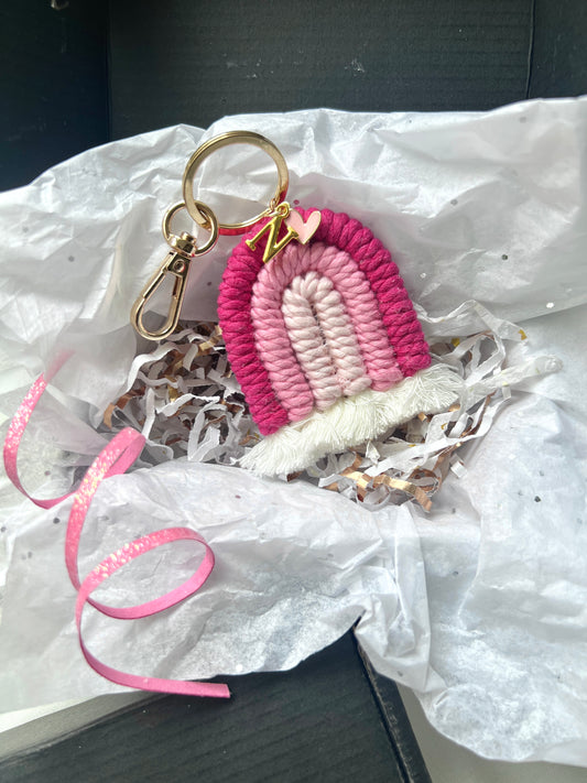 Personalized Macrame Rainbow Keyring | Pink