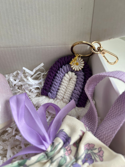 Personalized Macrame Rainbow Keyring | Purple