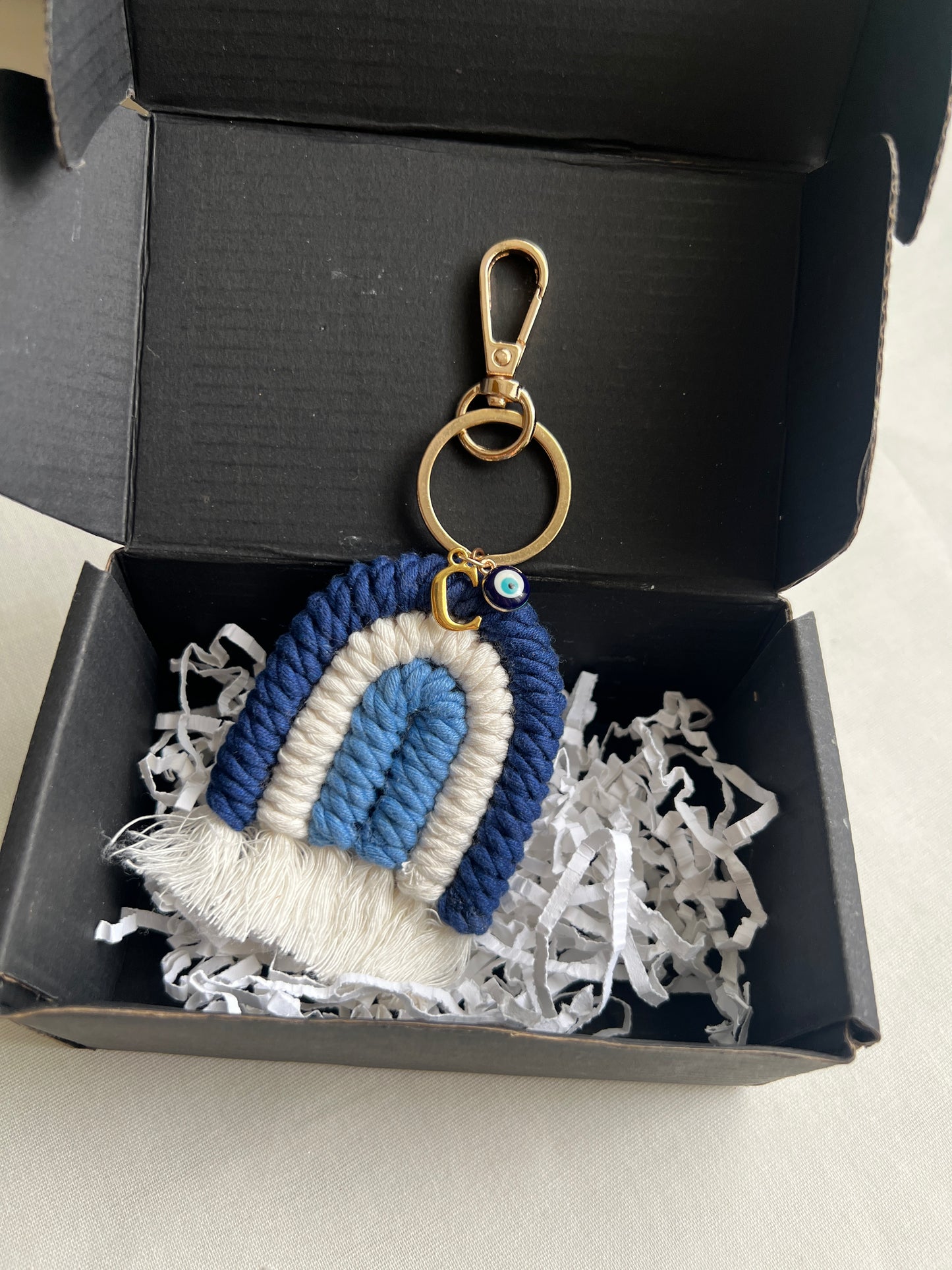 Personalized Macrame Rainbow Keyring | Blue