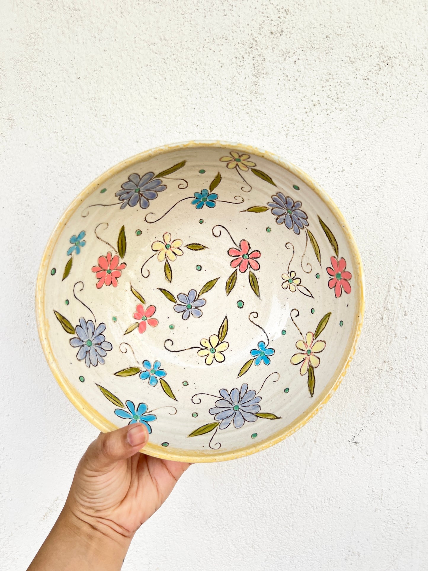 Floral Painted Ceramic Bowl | Large